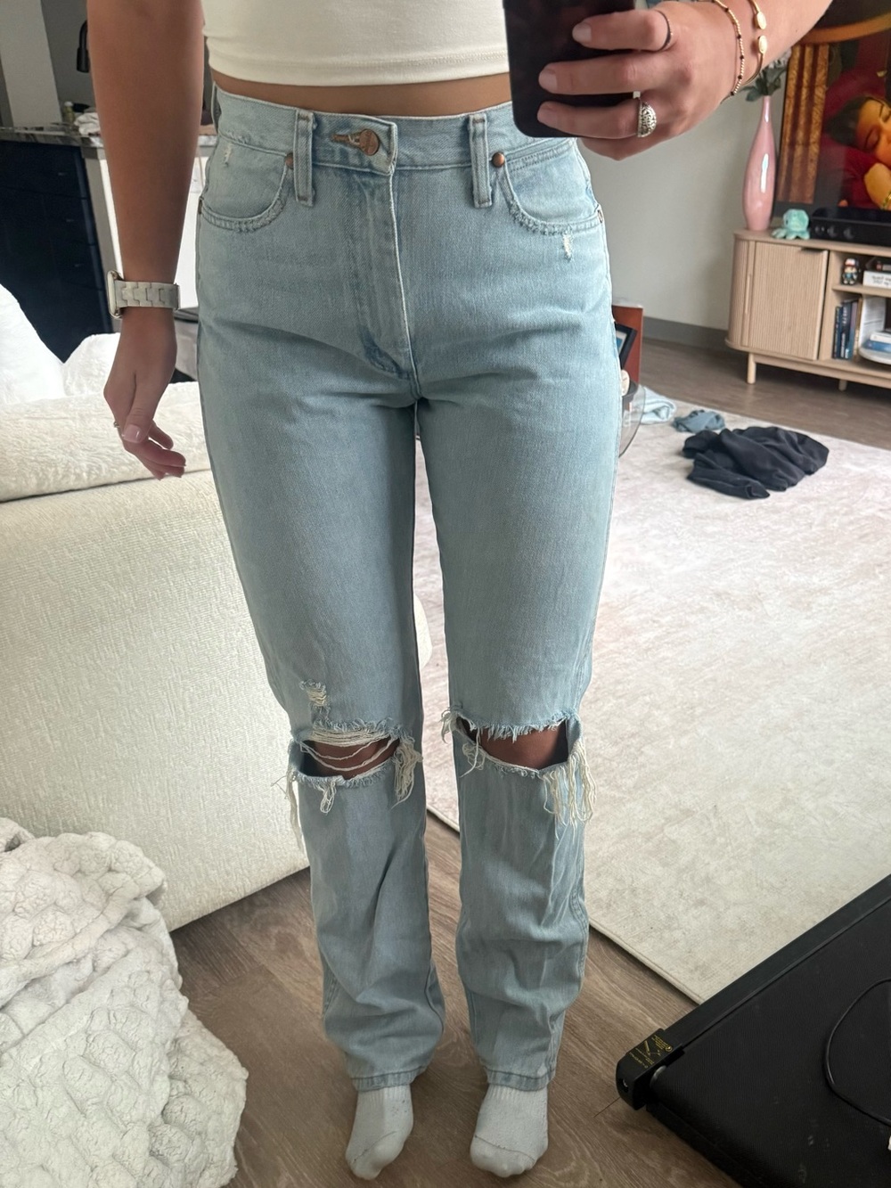 Wrangler Light Blue Distressed Boot Cut Jeans